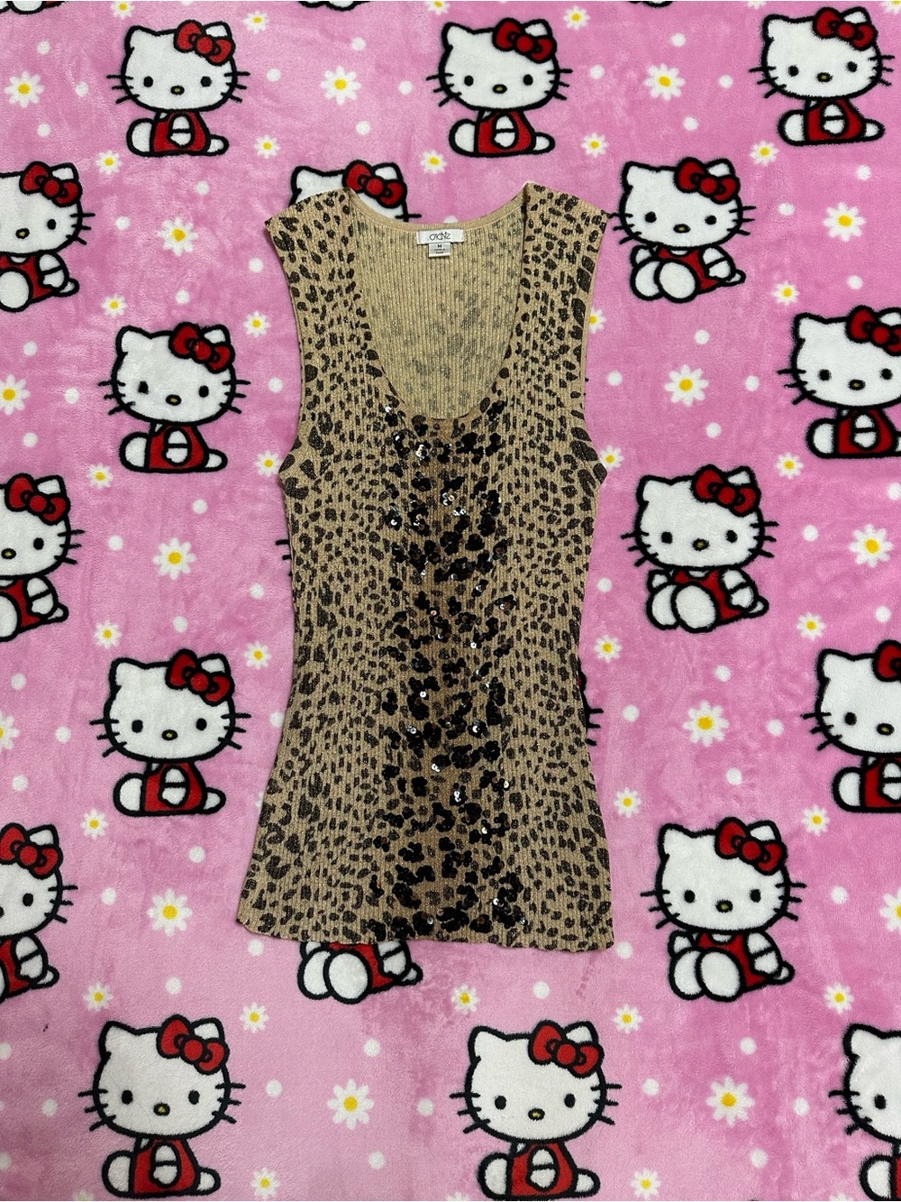 Cache Leopard Sequin Tank Top - Brown